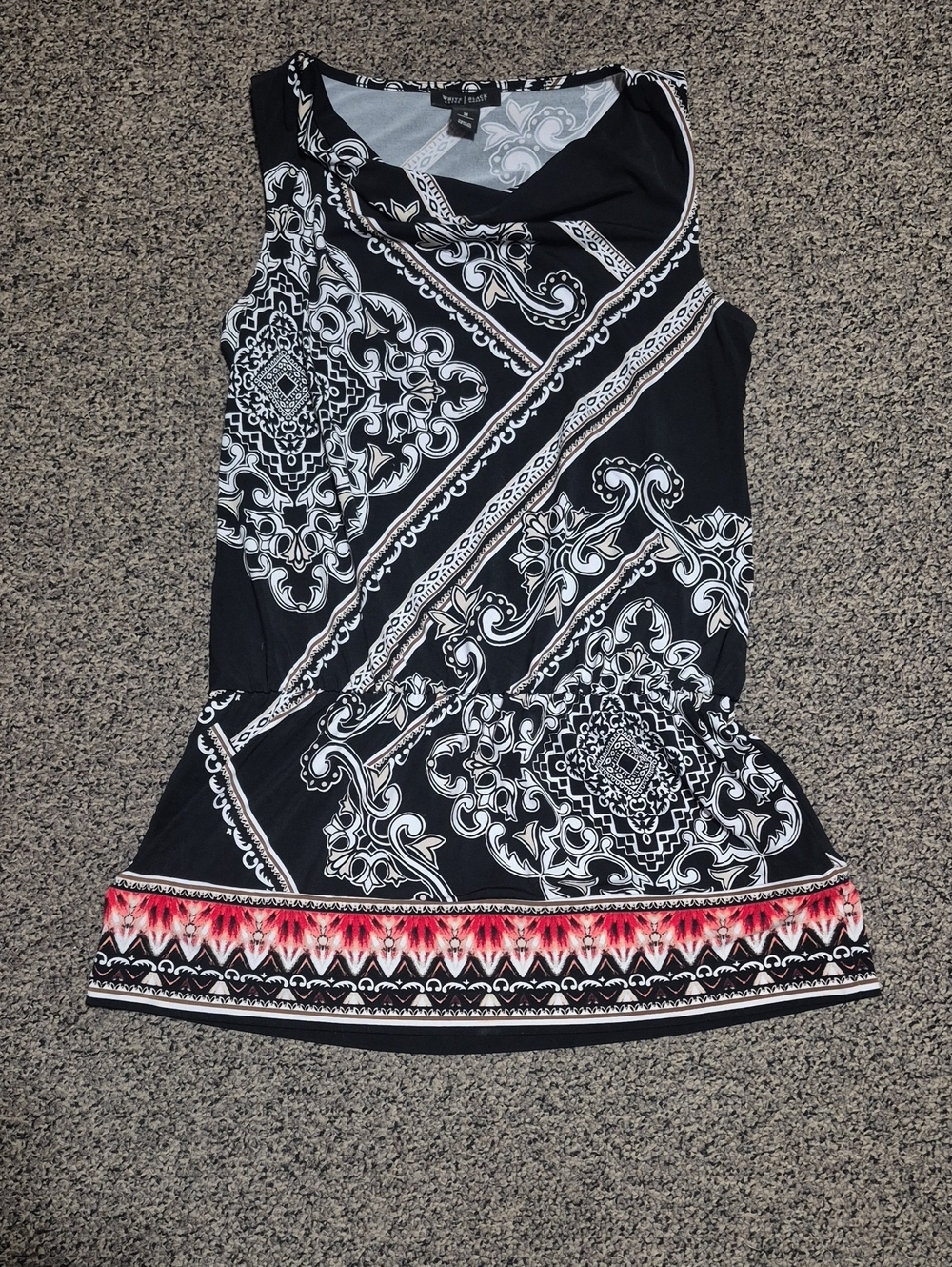 White House Black Market Black & White Printed Sleeveless Tunic with Pink Accent